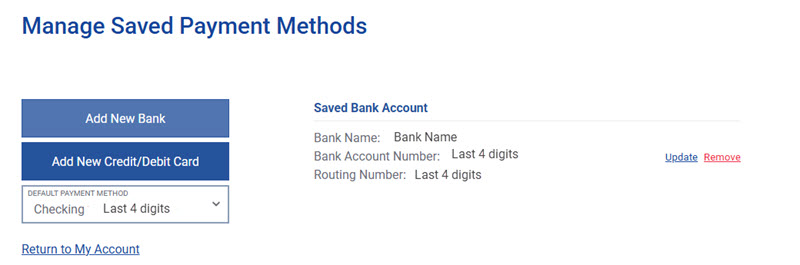 screenshot of manage saved payment methods